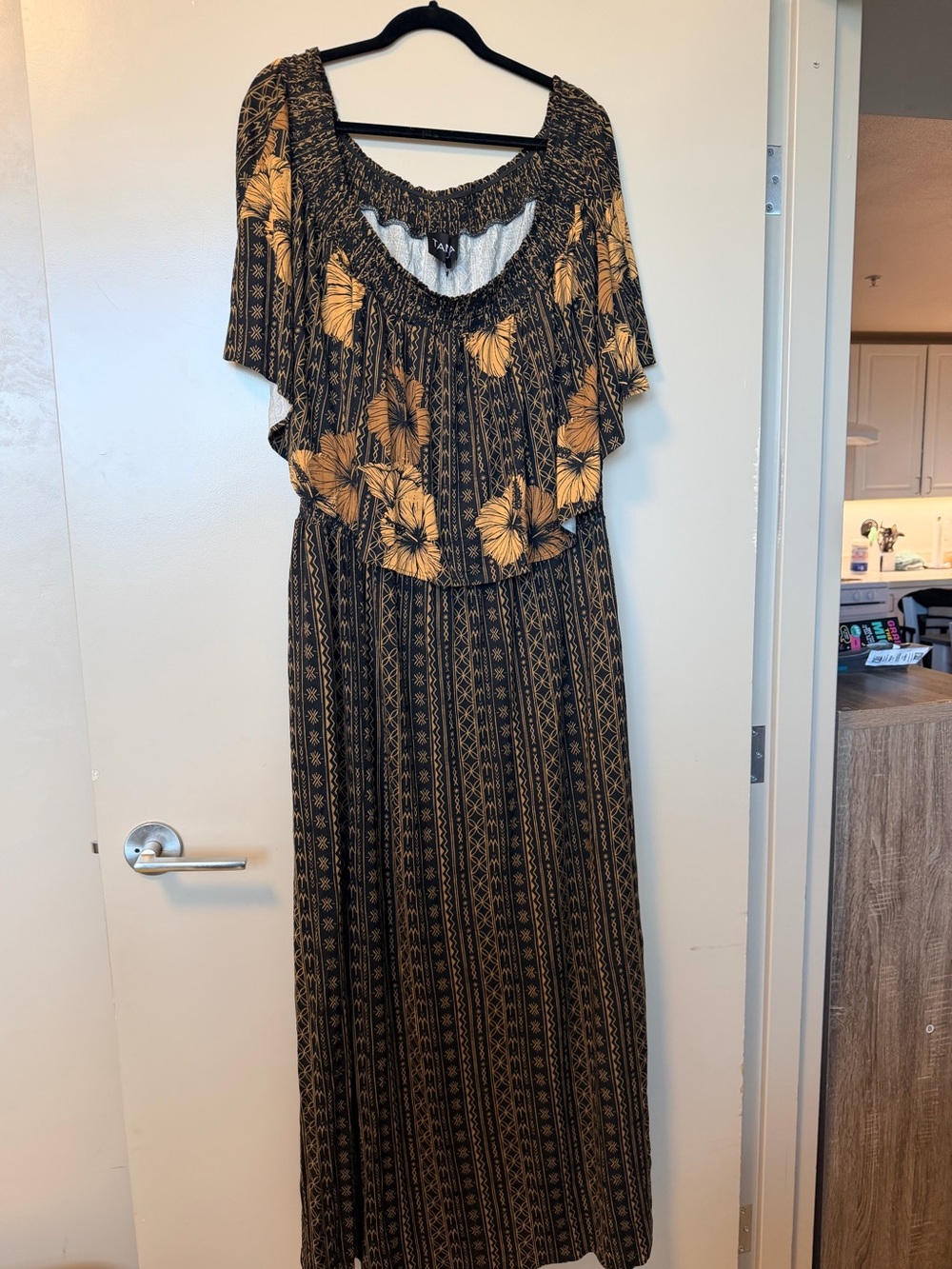 Tanoa Black Dress with Mustard Floral Print